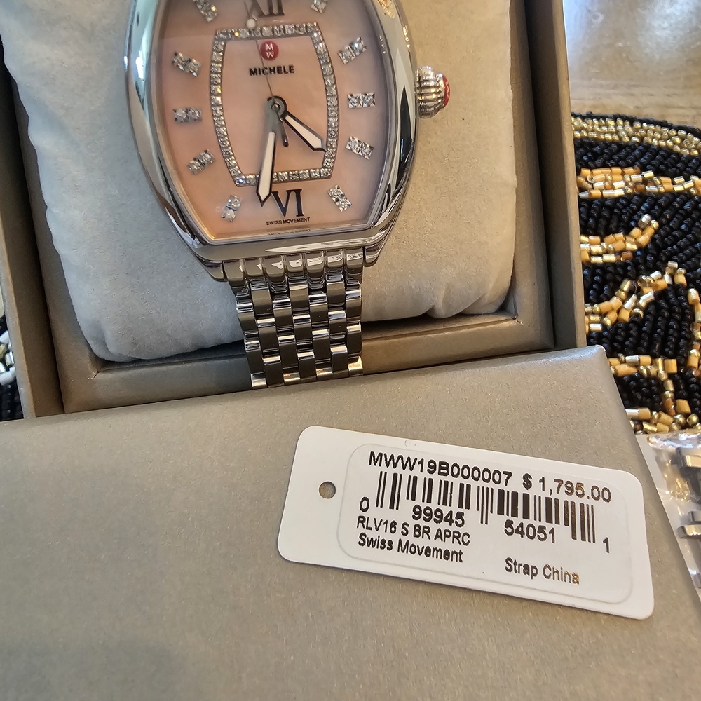 Michele Silver and Pink Watch